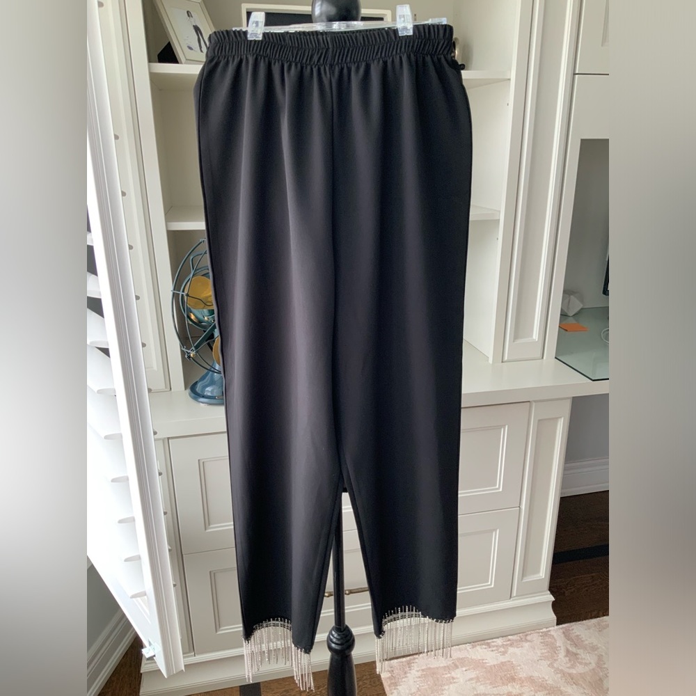Boutique Brand Black Rhinestone Tassel Fringe Ankle Pants Women SZ Small/Medium
